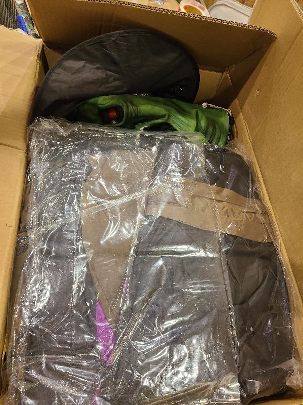 Photo 1 of 10.5FT Outdoor Animated Flying Witch Halloween Decor on Broom, Sound Activation,Eyes Glowing,Scary Sounds, Animatronics Hover Witch for Garden Yard Lawn Decorations