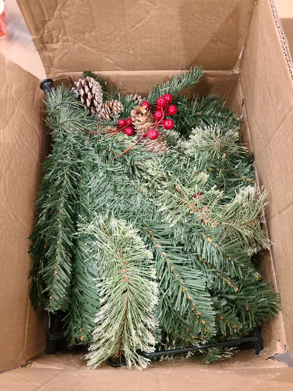 Photo 1 of 2 Pack 33" Outdoor Christmas Tree Urn Fillers with 50 Warm&Colorful Change Lights 8 Modes Timer Christmas Decorations Outdoor 230 Branches Pinecones Berries Tripod Stakes Battery Operated Yard Porch