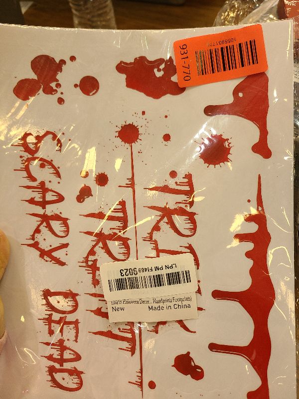 Photo 1 of 136Pcs Halloween Decorations Indoor, Scary Bloody Handprints Wall Decals Pumpkin Eyeballs Skull Window Stickers with Tattoos for Home Bedroom Floor Bathroom Door Decor (Red Handprints Footprints)