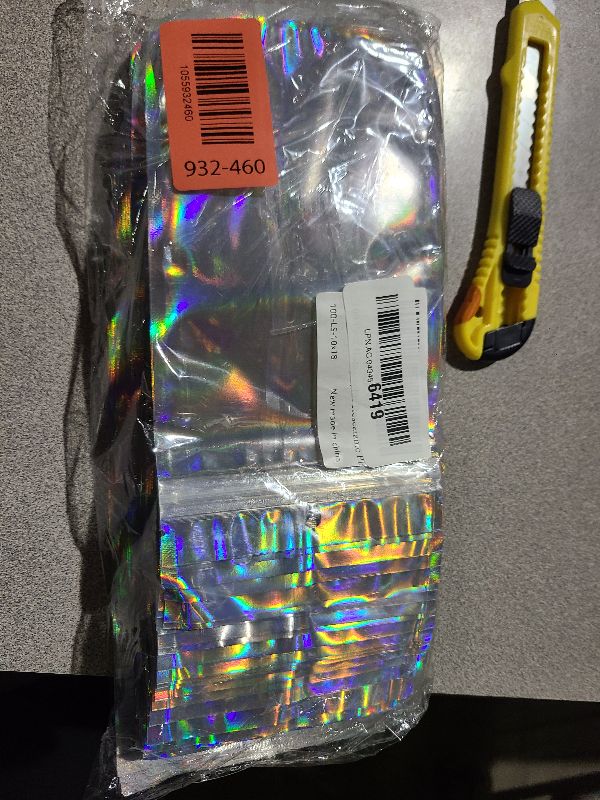 Photo 1 of 100 Pack Holographic Resealable Plastic Bags for Food Storage, Zipper Bags with Clear Front Window, Packaging Pouch for Small Business (100 Pack, 4x7.2 inch)