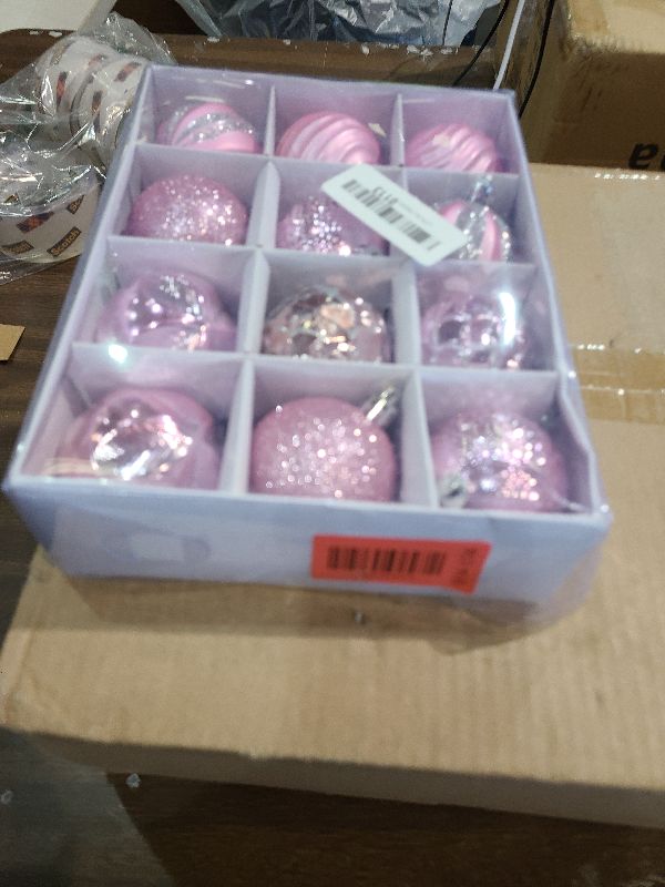 Photo 1 of 12Pcs Christmas Ball Ornaments Pink Shatterproof Decorations Bulk Balls 2.36 Inches Hanging