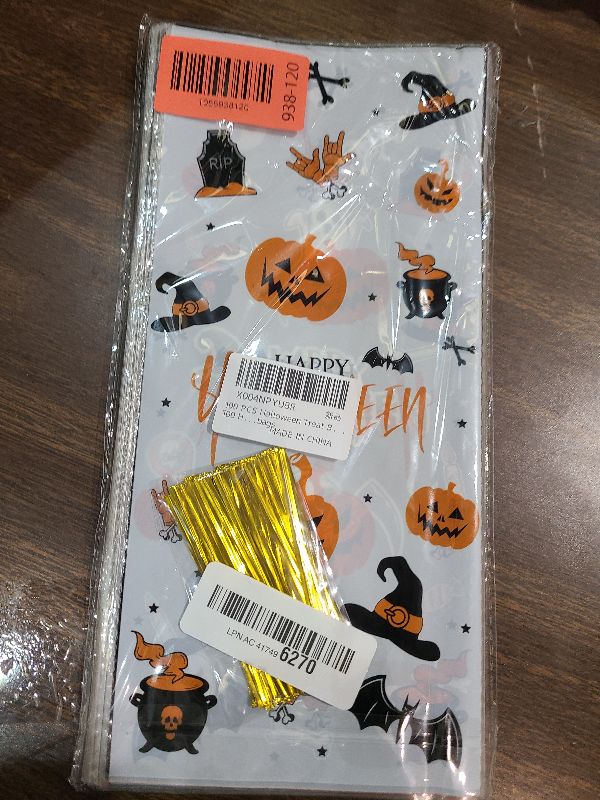 Photo 1 of 100 PCS Halloween Treat Bags(5x11 Inch) with Tie, Plastic Halloween Bags for Candy Goodie Goody Cookie Gift Wrap Night Party Favors Supplies Decorations Ghost Witch Castle Pumpkin Cellophane Pouch