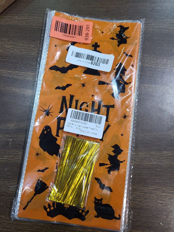 Photo 1 of 100 PCS Halloween Treat Bags(5x11 Inch) with Tie, Plastic Halloween Bags for Candy Goodie Goody Cookie Gift Wrap Night Party Favors Supplies Decorations Ghost Witch Castle Pumpkin Cellophane Pouch