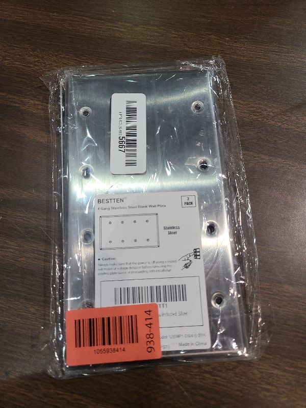 Photo 1 of [2 Pack] BESTTEN 4-Gang Blank Metal Wall Plate with ?hite or Clear Plastic Film, Corrosion-Resistant No Device Stainless Steel Outlet Cover, Standard Size, Color Matched Screws Included