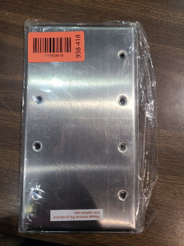 View 2 of [2 Pack] BESTTEN 4-Gang Blank Metal Wall Plate with ?hite or Clear Plastic Film, Corrosion-Resistant No Device Stainless Steel Outlet Cover, Standard Size, Color Matched Screws Included