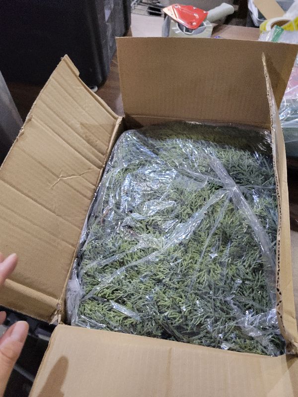 Photo 1 of 2 PCS-9FT Artificial Norfolk Pine Garlands - Real Touch Winter Pine Garland, Green Artificial Greenery Garland for Table, Mantle, Wall, Indoor, Outdoor Christmas Decorations