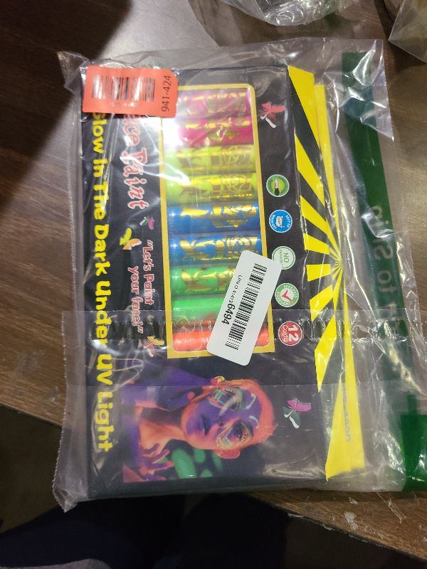 Photo 1 of 12 PCS Glow Face Body Paint, Glow In The Dark Under UV Black Light Sticks Makeup Neon Face Painting Kits for Adult Halloween Festival Accessory Glow Party Supplies
