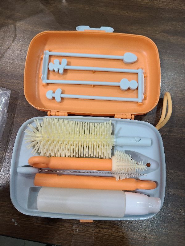 Photo 1 of 10-in-1 Baby Bottle Cleaner Brush Set – Travel-Friendly Kit with Silicone Bottle Cleaning Brush, Nipple & Straw Brushes, Soap Dispenser, Baby Bottle Drying Rack, Portable Bottle Cleaning Kit