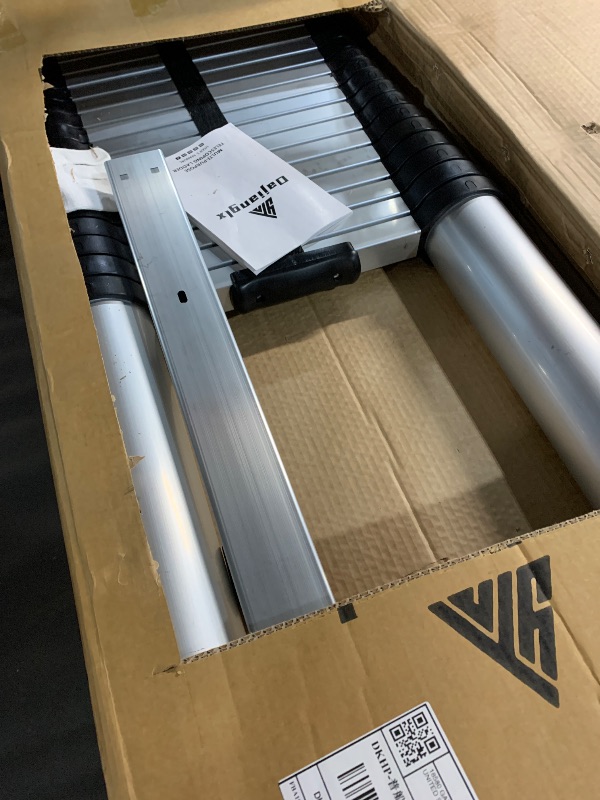 Photo 1 of (used)(missing one washer)(see all images) 26.2FT Telescoping Ladder with Stabilizer Bar Wheels and Hooks, Multi-Purpose Extension Aluminum Folding Ladder Collapsible