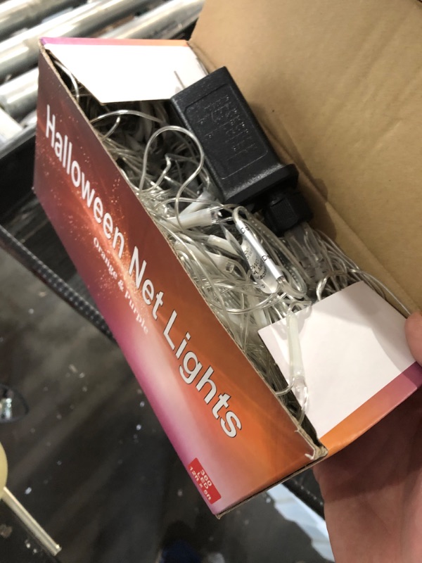 Photo 1 of ***(PARTS ONLY/ NON FUNCTIONAL)***LJLNION Halloween Net Lights, 360 LED 12ft x 5ft Connectable Mesh Fairy String Lights, 8 Modes Low Voltage Safe Adaptor for Xmas Trees Bushes Wedding Outdoor Garden Yard Decorations, Orange & Purple