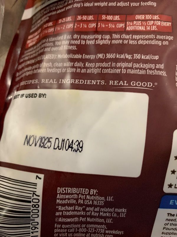 Photo 1 of ***EXP; (11/19/2025)******FACTORY SEALED***Rachael Ray Nutrish Dish Premium Natural Dry Dog Food, Beef & Brown Rice Recipe with Veggies, Fruit & Chicken, 3.75 Pounds 4 PACK OF 4 BAGS 16 BAGS TOTAL