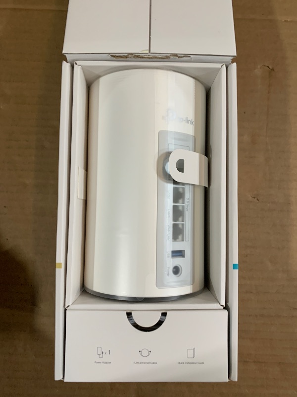 Photo 1 of (UNTESTED) (MISSING POWER CORD) TP-Link Deco BE63 Tri-Band WiFi 7 BE10000 Whole Home Mesh System- 6-Stream 10 Gbps, 4X 2.5G Ports Wired Backhaul, 4X Smart Internal Antennas, VPN, MU-MIMO, HomeShield, Free Expert Support (1-Pack)