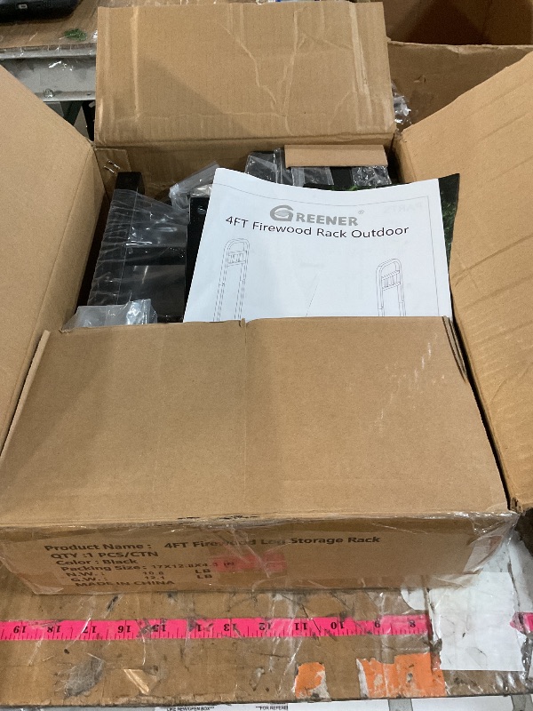 Photo 1 of (UNTESTED) (POSSIBLE MISSING HARDWARE) GREENER 4FT Firewood Rack Outdoor Heavy Duty Wood Rack for Firewood Indoor Log Holder for Fireplace, Fire Wood Holder Metal Lumber Storage Carrier Firewood Log Rack Stand Stacker for Patio Porch Black