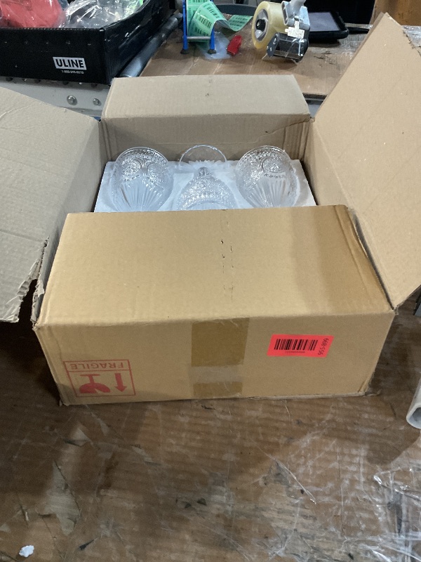 Photo 1 of *** 4 pink***    Kingrol Vintage Goblet Glasses Set of 6, 10 oz Heavy-Duty Pressed Glass Water or Wine Glasses with Ornate Design for Dining, Daily Use or Party Display