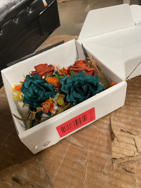 Photo 1 of *** FOAM FLOWERS**   Serwalin Set of 2 Wrist Corsage for Wedding, 6-7inch Corsages Wristlet for Bridesmaid Mother Grandmother, Artificial Flowers for Prom Ceremony Anniversary, Teal Orange