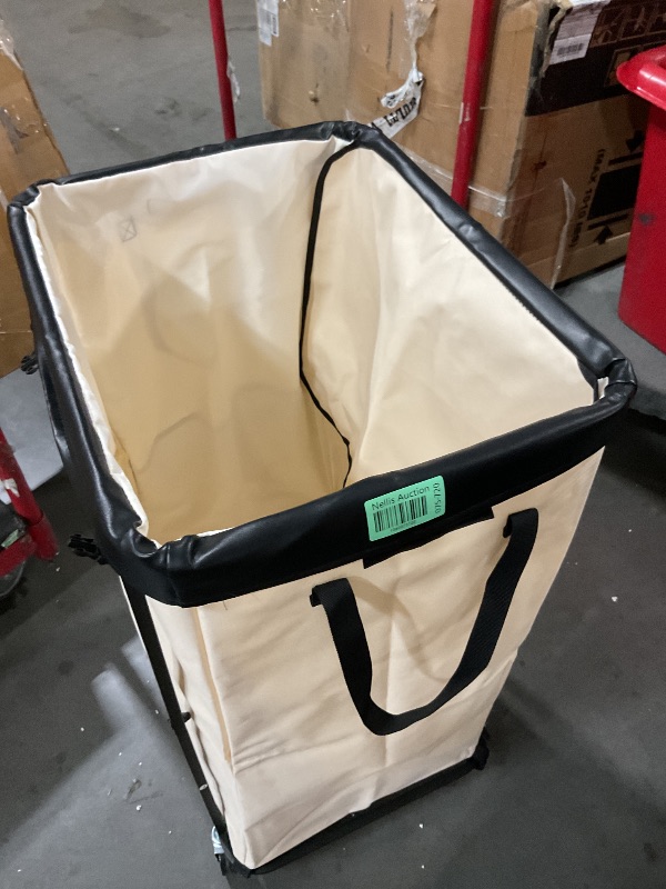 Photo 1 of *** stock photo for reference only***
Large Fashion Laundry Basket with Wheels, Leather Patchwork Rolling Hamper Carts, Sturdy Metal Frame, Removable Washable Bag, Tall Clothes Sorter for Bedroom, Laundry Room, Dorm - Beige