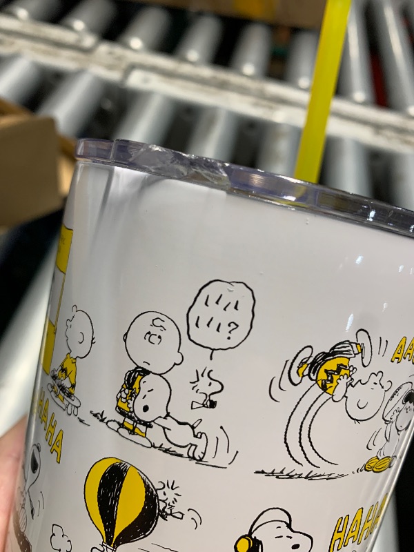 Photo 1 of (see images for damage) Silver Buffalo Peanuts Featuring Charlie Brown, Snoopy, Woodstock, Lucy, Sally, Linus, and More Stainless Steel Tumbler 