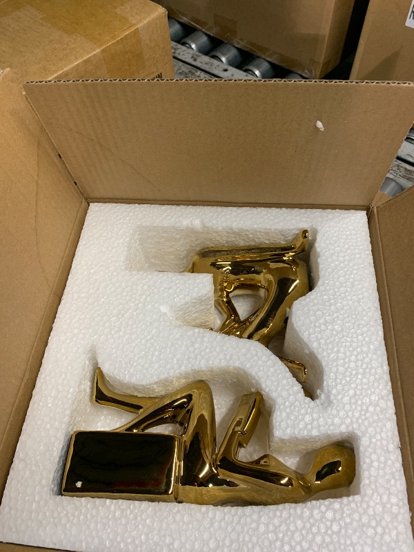 Photo 1 of (used/fair) Decorative Bookends, Ceramic Book Ends for Shelves, Home Office Decor Aesthetic Book Stopper Reading Book Holders Statues for Bookshelf Bedroom Living Room Decoration (Glod)