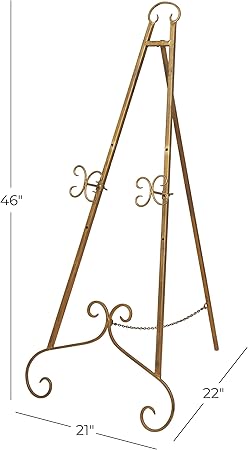 Photo 1 of 
Click to see full view

Deco 79 Metal Scroll Large Free Standing Adjustable Display Stand Easel with Chain Support, 22" x 21" x 46", Gold