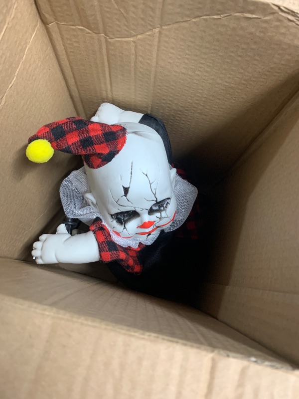 Photo 1 of [Moving Back and Forth] Halloween Animatronic 15.5” Clown Ride on Bicycle, Sound Activated Spooky Talking Halloween Decoration Indoor for Haunted House, Party, Storefront