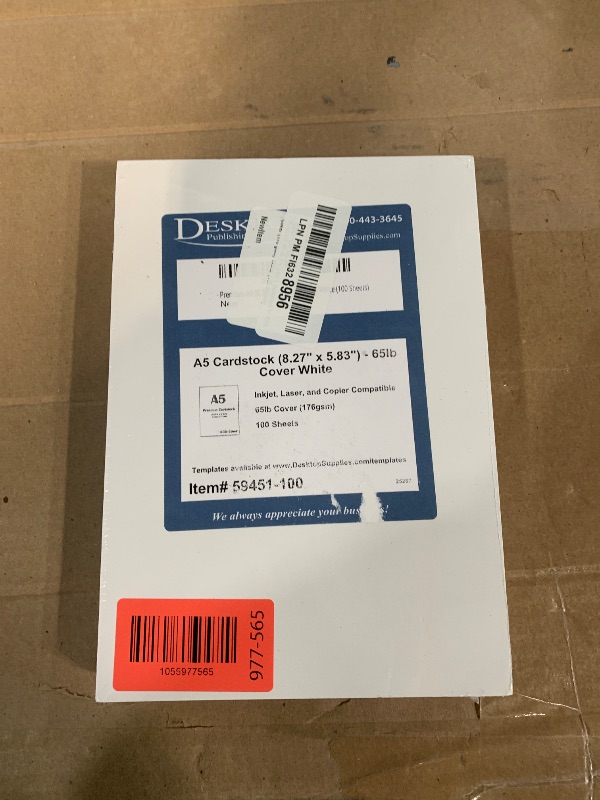 Photo 1 of ***FACTORY SEALED*** Premium A5 (8.3"x 5.83") Cardstock - 65lb Cover (176 gsm) White (100 Sheets)