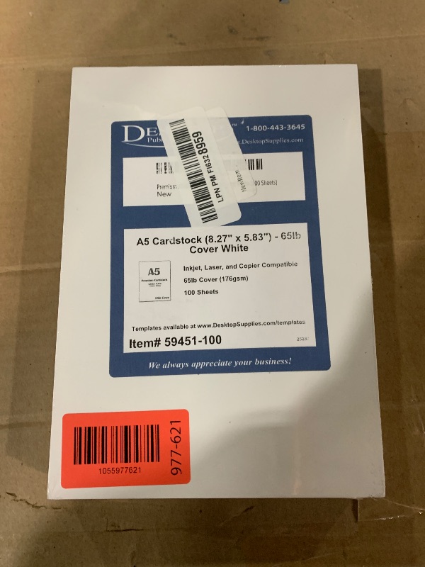 Photo 1 of ***FACTORY SEALED*** Premium A5 (8.3"x 5.83") Cardstock - 65lb Cover (176 gsm) White (100 Sheets)