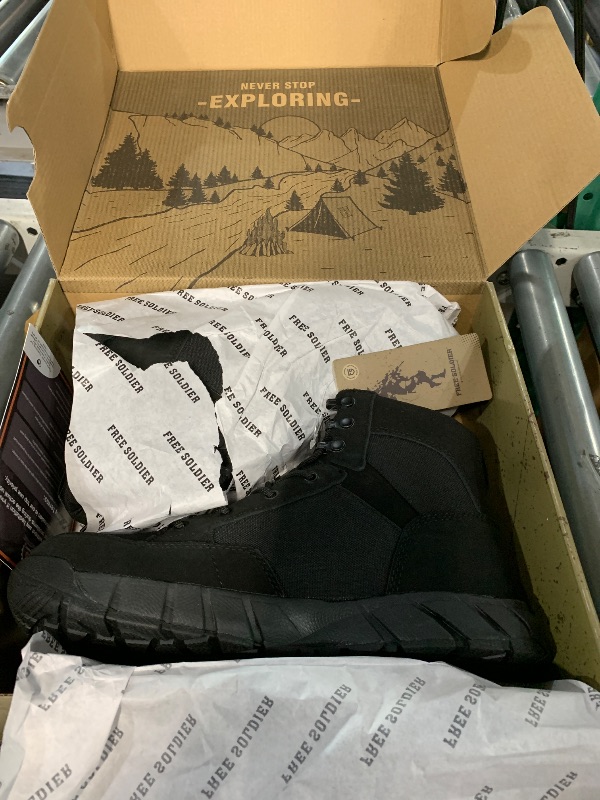 Photo 1 of FREE SOLDIER Men's Durable Work Boots 6 Inches Lightweight Waterproof Hiking Boots Suede Leather Tactical Boots(Black US 10)