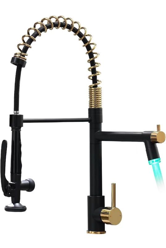 Photo 1 of 
***STOCK PHOTO FOR REFERENCE ONLY***Fapully LED Kitchen Faucet with Pull Down Sprayer,Black&Gold Commercial Kitchen Faucet for Kitchen Sink

