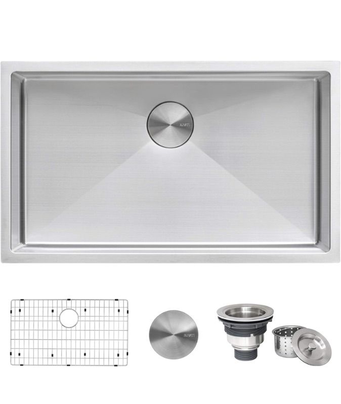 Photo 1 of ***STOCK PHOTO FOR REFERENCE ONLY***Ruvati 32-inch Rounded Corner Undermount Kitchen Sink Single Bowl – 16 Gauge Stainless Steel Kitchen Sink with Accessories and Brushed Finish hides scratches, Easy-to-Clean Undermount Sinks - RVH7400
Amazon's Choice