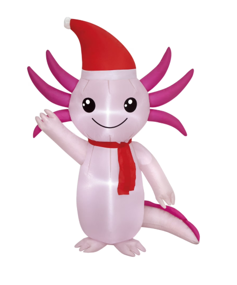 Photo 1 of Pink and Red Festive Axolotl Christmas Airblown Yard Inflatable, 48 inch
