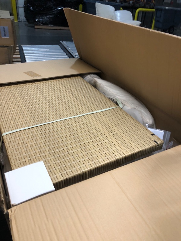 Photo 1 of ***PARTIAL SET BOX 2 OF 2****YITAHOME Patio Wicker L-Shaped Furniture Set, All-Weather Rattan Outdoor Conversation Sofa Set for Backyard Deck with Soft Cushions,Ottomans and Plastic Wood Dining Table (Light Brown+Beige)