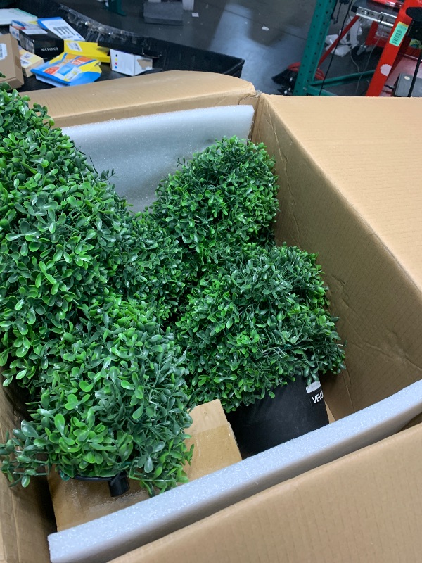 Photo 1 of ***STOCK PHOTO FOR REFERENCE ONLY***VEVOR Artificial Boxwood Spiral Topiary Trees, 3ft Tall (2 Pieces) Faux Plant Outdoor, All-Year Green Fake Plant with Replaceable Leaves for Decorative/Indoor/Porch/Garden