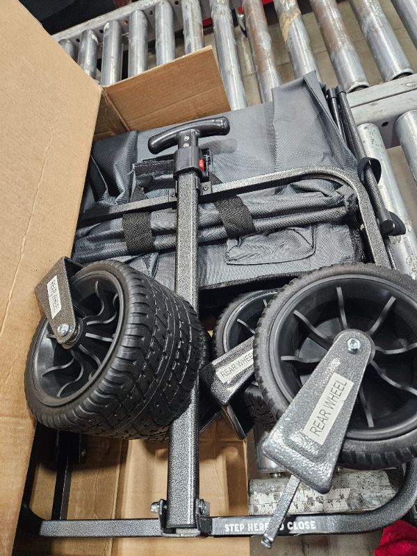 Photo 1 of ***STOCK PHOTO FOR REFERENCE ONLY***
MacSports XL Heavy Duty Collapsible Outdoor Folding Camping Gear Grocery Cart Portable Lightweight Utility Adjustable Rolling Cart All Terrain Sports Beach Wagon with Cargo Net