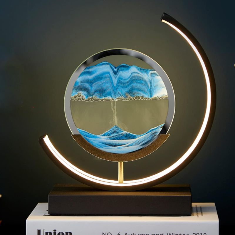 Photo 1 of ***PARTIAL SET, MISSING ART FRAME- PRICE ADJUSTED*** ART PIECE FOR Heuanpte Moving Sand Art Table Lamp - 3D Round Picture With 3 Colors and Stand - Relaxing Desktop Home Office Decor
