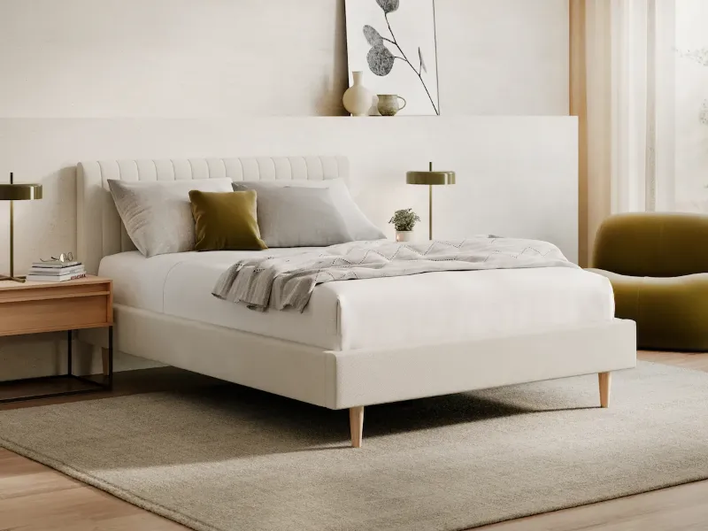 Photo 1 of ***STOCK PHOTO FOR REFERENCE ONLY******TRUCK/TRAILER PICKUP ONLY*** Garvee Queen Bed Frame with Headboard, Beige Upholstered Bed Frame Queen, Heavy-Duty Queen Platform Bed Frame with Strong Wood Slats, Upholstered Mattress Foundation No Box Spring Needed