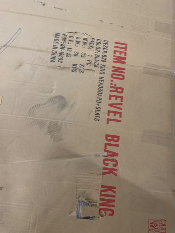 Photo 1 of ***DAMAGED, SEE PHOTOS | PARTIAL SET (BOX 1/3) - PRICE ADJUSTED | TRUCK/TRAILER PICKUP ONLY*** Meridian Furniture RevelBlack-K Revel Collection Modern | Contemporary Black Velvet Upholstered Bed with Deep Button Tufting, 101" W x 98" D x 60" H, Black, Ki