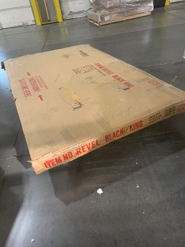 Photo 1 of ***DAMAGED, SEE PHOTOS | PARTIAL SET (BOX 1/3) - PRICE ADJUSTED | TRUCK/TRAILER PICKUP ONLY*** Meridian Furniture RevelBlack-K Revel Collection Modern | Contemporary Black Velvet Upholstered Bed with Deep Button Tufting, 101" W x 98" D x 60" H, Black, Ki