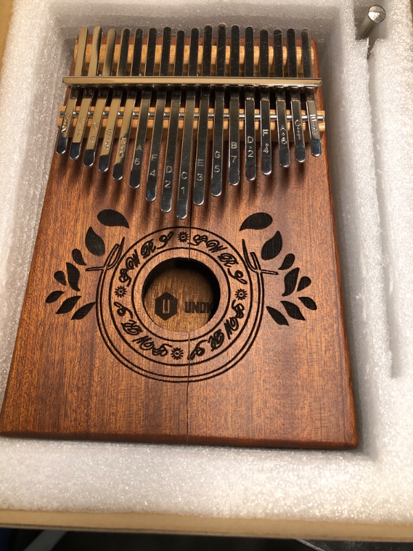 Photo 1 of ***DAMAGED - SEE NOTES/PICTURES***UNOKKI Kalimba Thumb Piano - 17-Key, Small Light Brown Mahogany, Carrying Bag - Portable Finger Piano - Kids Instruments & Fun Gifts - Percussion Instrument for Adults & Teens
