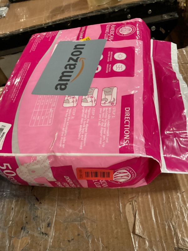 Photo 1 of (opened) American Kennel Club Female Dog Wrap, Disposable Diapers with Wetness Indicator, Medium, 50 Count
