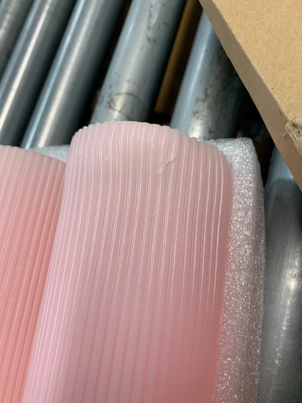 Photo 1 of (one is damaged) Girimax Pink Ribbed Flameless Pillar Candles with Remote, Flat Top Flickering LED Wax Battery Candles Set of 4