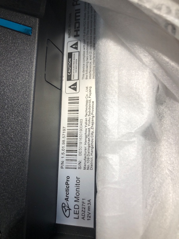 Photo 1 of **MISSING POWER CORD AND STAND**
ArcticPro 27 inch Monitor 120Hz, FHD 1080p, Computer Monitor, IPS, 99% sRGB, Adaptive Sync, 1ms Response Time, 3-Sided Frameless, Ultra Slim, VESA Mountable, Anti-Blue Light Design, HDMI & VGA Ports