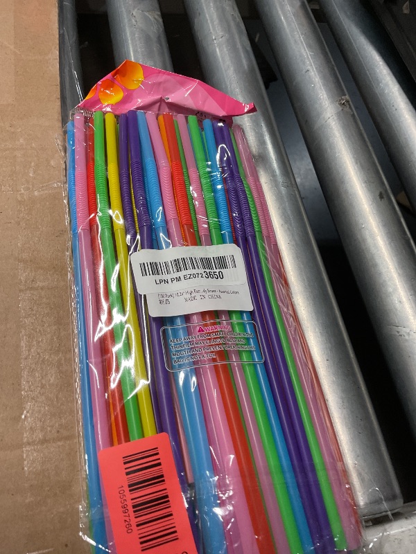 Photo 1 of [100 Pack] 10.24" High Extra Long Flexible Plastic Straws, Disposable Drinking Straws, Colorful Bendy Straws - Assorted Colors