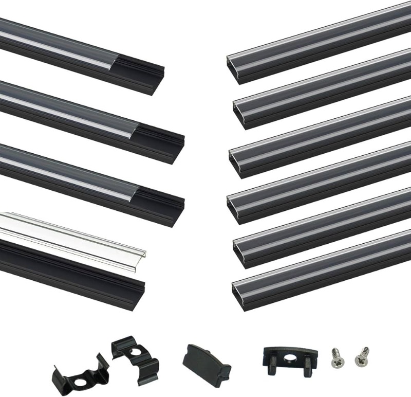 Photo 1 of ***BENT*** Muzata 10Pack 3.3FT/1M LED Channel Black Aluminum U Shape LED Strip Channel with Transparent Clear Cover Easy Installation with Paper User Manual U1SW BT 1M