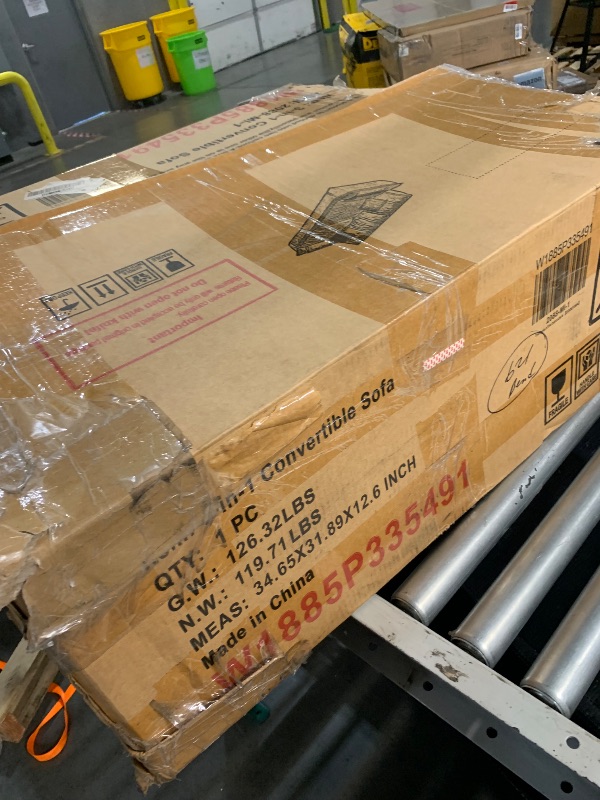 Photo 1 of ***DAMAGED - SEE NOTES/PICTURES******TRUCK/TRAILER PICKUP ONLY*** DIRTY / SEE PICS FOR REFERNECE **** Modern Fabric Pull Out Sofa Bed 78 inch Convertible Sofa Adjustable Backrest Queen Size Loveseat Sofa Couch for Living Room, Office, Studio, Beige