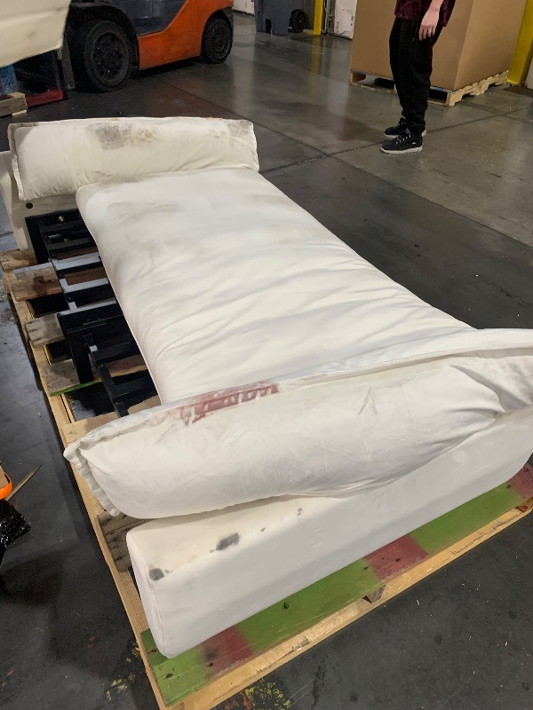 Photo 1 of ***DAMAGED - SEE NOTES/PICTURES******TRUCK/TRAILER PICKUP ONLY*** DIRTY / SEE PICS FOR REFERNECE **** Modern Fabric Pull Out Sofa Bed 78 inch Convertible Sofa Adjustable Backrest Queen Size Loveseat Sofa Couch for Living Room, Office, Studio, Beige