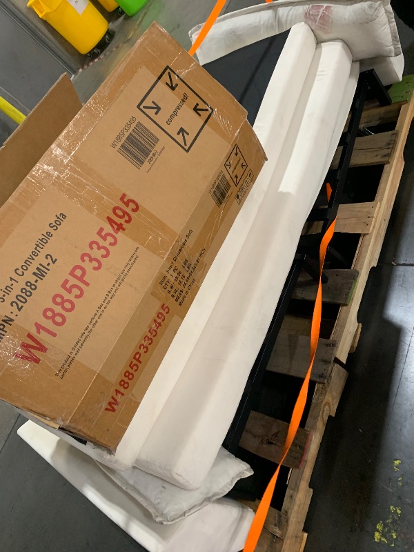 Photo 1 of ***DAMAGED - SEE NOTES/PICTURES******TRUCK/TRAILER PICKUP ONLY*** DIRTY / SEE PICS FOR REFERNECE **** Modern Fabric Pull Out Sofa Bed 78 inch Convertible Sofa Adjustable Backrest Queen Size Loveseat Sofa Couch for Living Room, Office, Studio, Beige