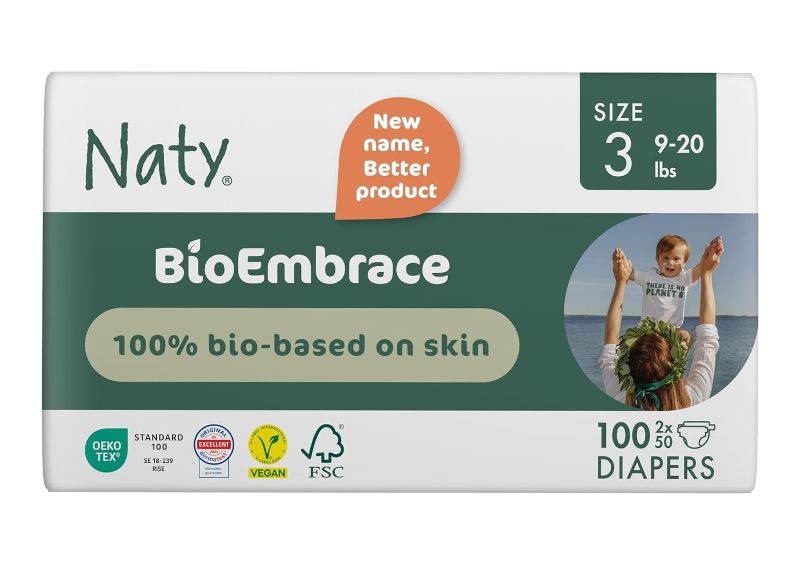 Photo 1 of  PACK OF SIX Naty BioEmbrace Baby Diapers Size 3 (9–20 lbs) | 100% Biobased on Skin | Plant-Based Softness | Dermatologically Tested, Super Absorbent   