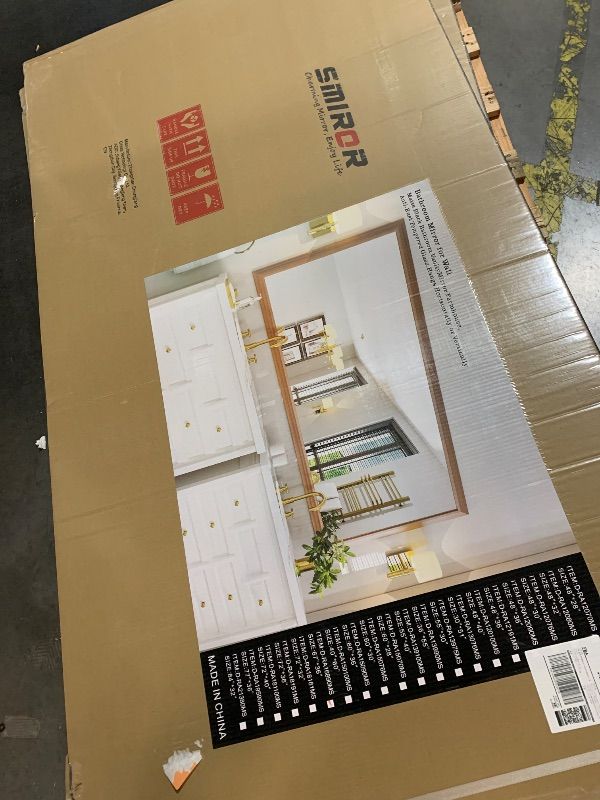 Photo 1 of ***FACTORY SEALED*** SMIROR 66 x 36 Inch Rustic Bathroom Mirror for Over Sink, Brown Walnut Metal Framed Farmhouse Rectangle Vanity Mirrors for Wall, Wooden Grain, Thick Frame, (Horizontally/Vertically)