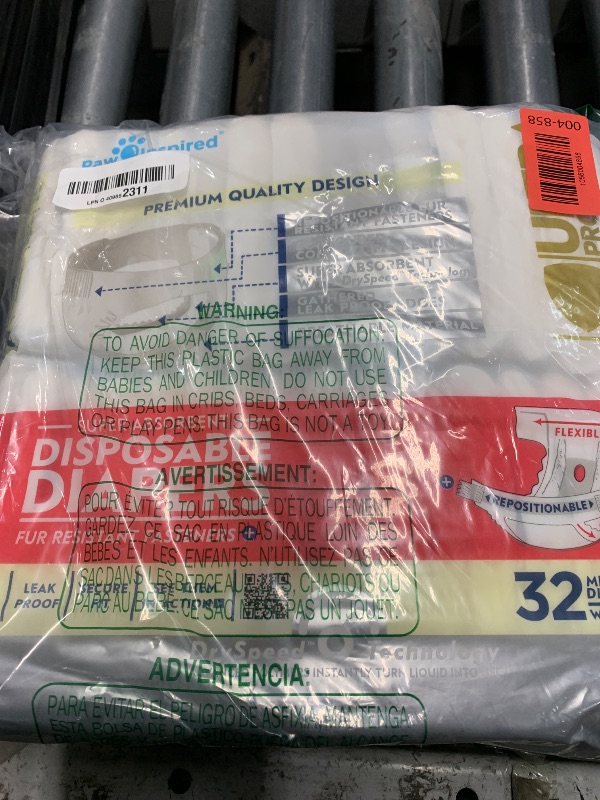 Photo 1 of ***(OPENED)***Paw Inspired 32ct Disposable Dog Diapers | Female Dog Diapers Ultra Protection | Diapers for Dogs in Heat, Excitable Urination, or Incontinence (Medium)