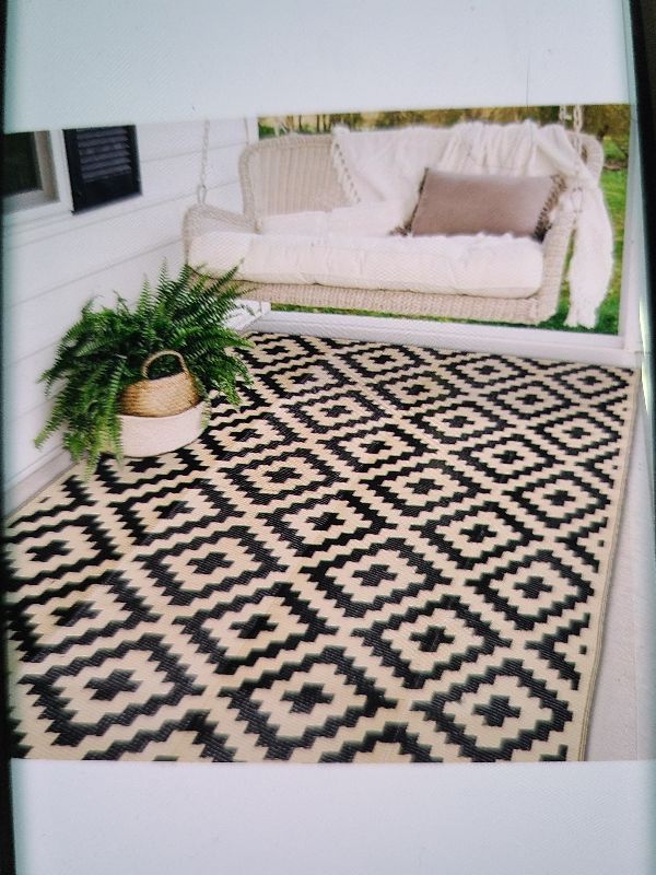 Photo 1 of 10,776)
SAND MINE Waterproof Outdoor Rug 5x8 ft, Plastic Reversible Rug, Modern Area Rug, Large Floor Mat for Outdoors, RV, Patio, Backyard, Deck, Picnic, Beach, Camping, Black & Beige
